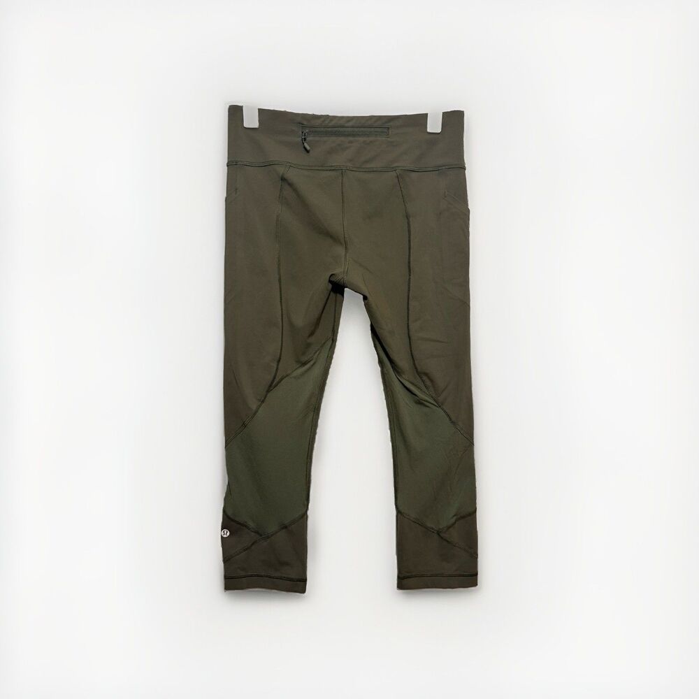 Lululemon Pace Rival Crop 22 Leggings Womens 8 Dark Olive Green Pockets